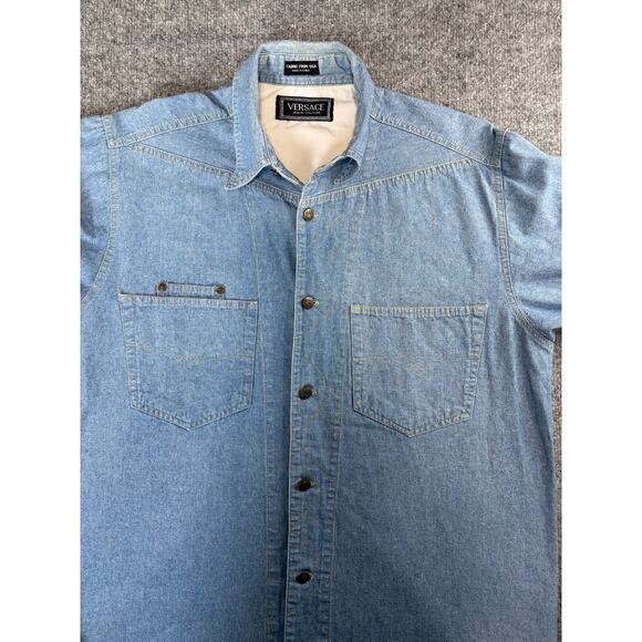 Versace Jeans Couture Light wash Denim Button down western Shirt Men's Size L - Picture 5 of 11
